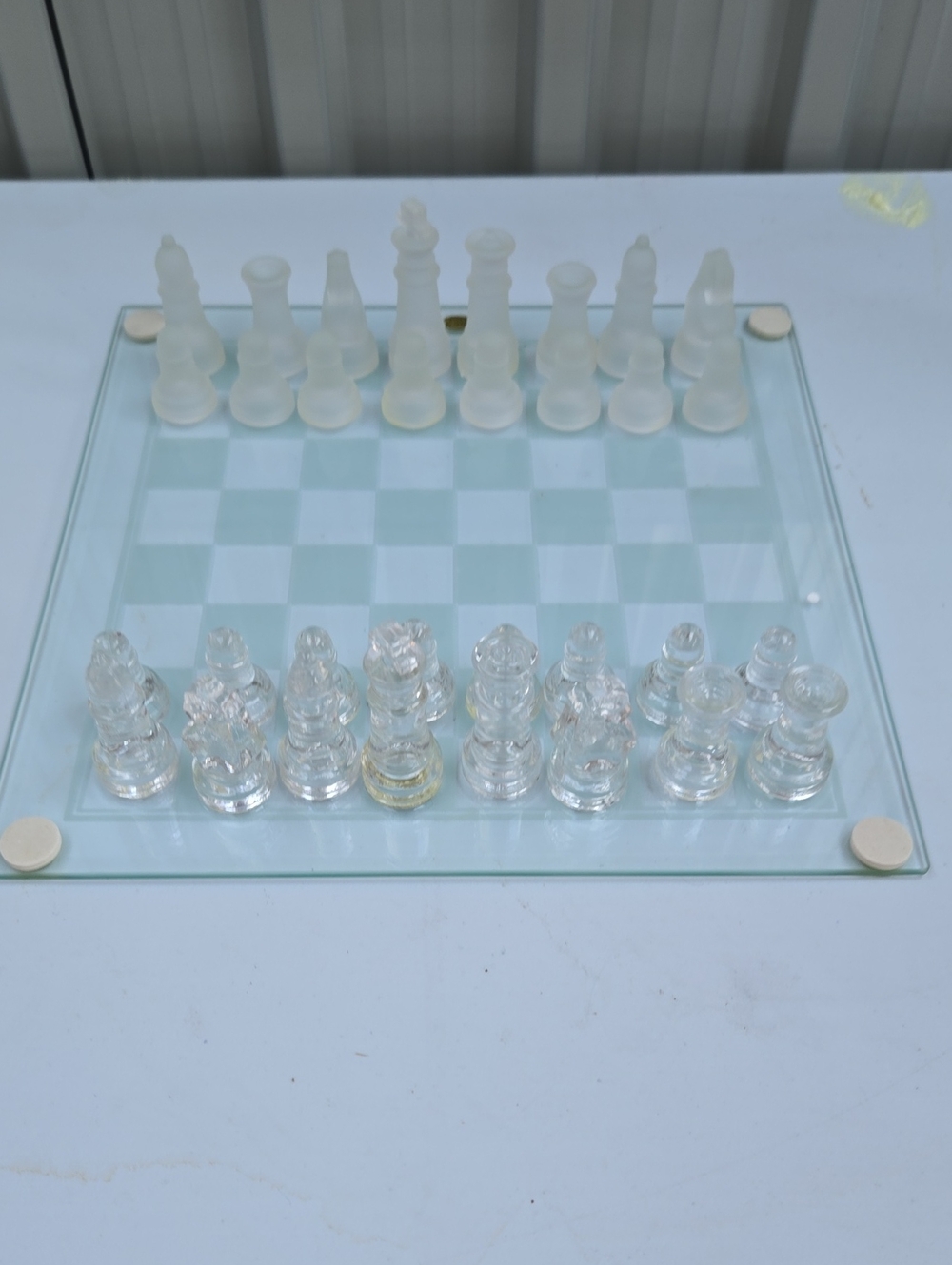 Glass Chess Set with Frosted and Clear Pieces